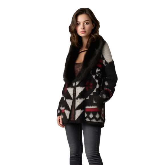 BCBGMAXAZRIA Aztec Print 3/4 Length Cardigan Sz Medium - Picture 1 of 12
